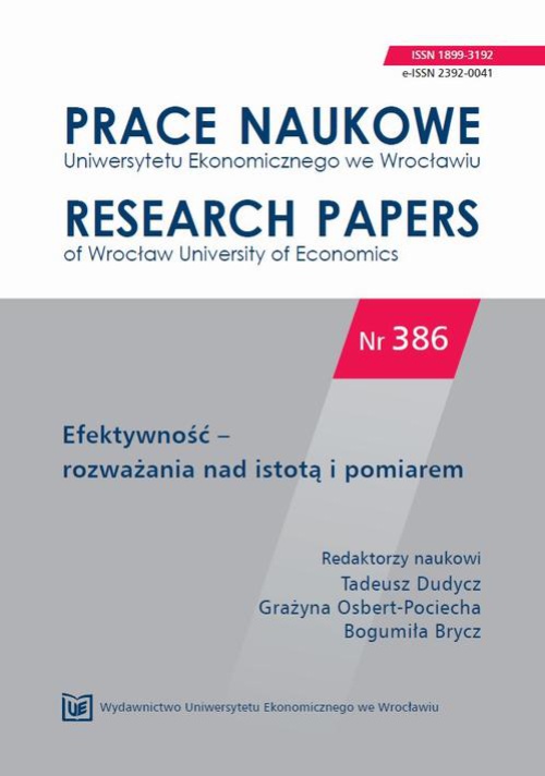 Обложка книги под заглавием:Efektywność – rozważania nad istotą i pomiarem. PN 386