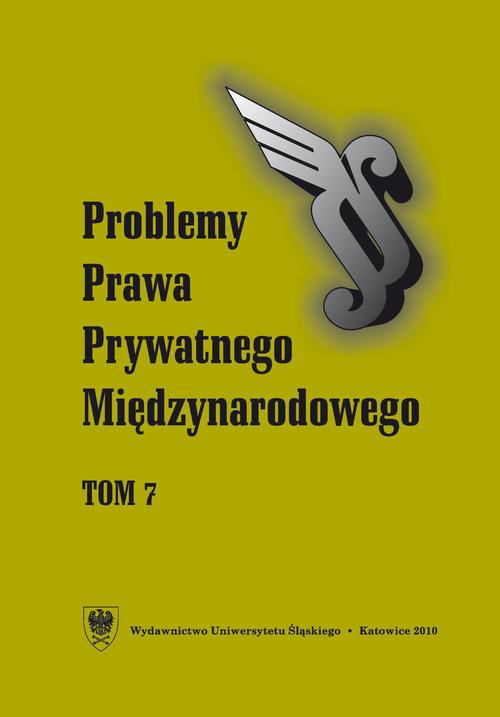 Обложка книги под заглавием:„Problemy Prawa Prywatnego Międzynarodowego”. T. 7