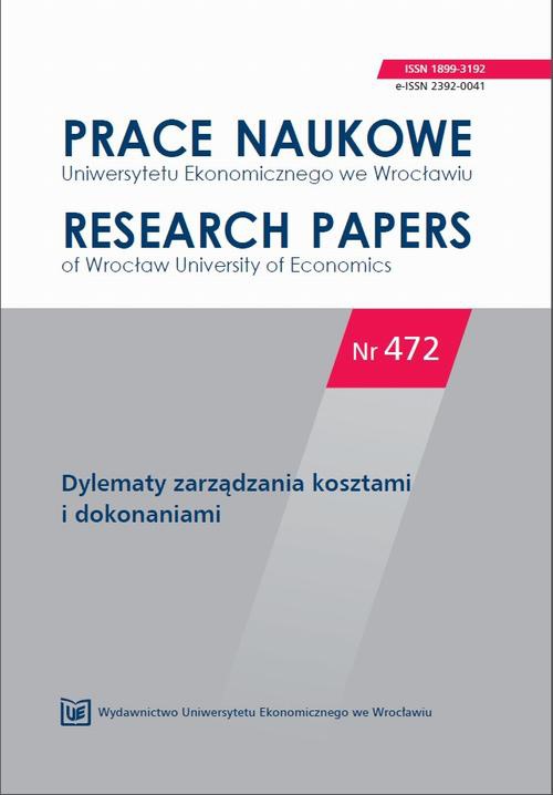 The cover of the book titled: Prace Naukowe Uniwersytetu Ekonomicznego we Wrocławiu nr 472. Dylematy zarządzania kosztami i dokonaniami