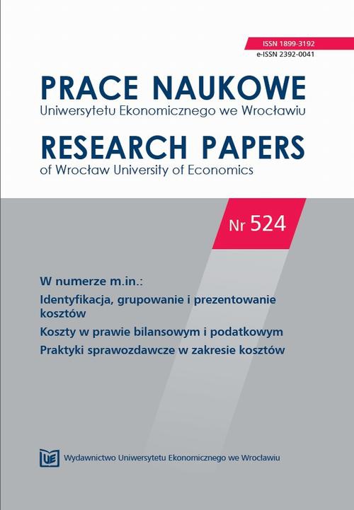 The cover of the book titled: Prace Naukowe Uniwersytetu Ekonomicznego we Wrocławiu nr. 524. Identyfi kacja, grupowanie i prezentowanie kosztów
