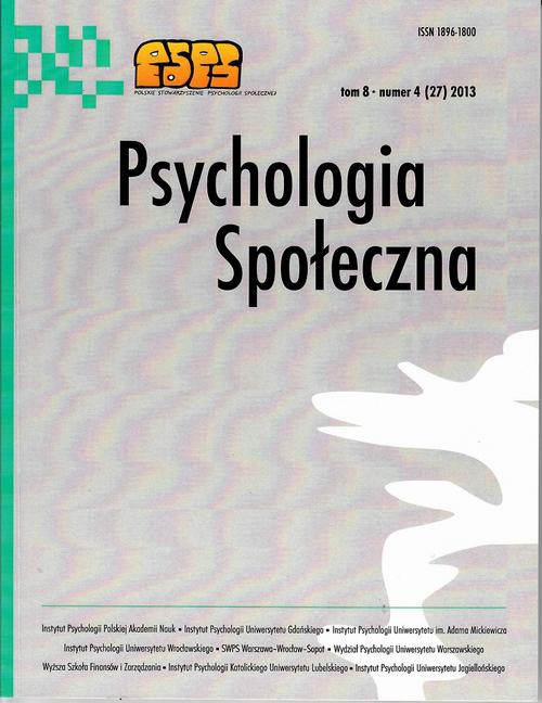 Okładka książki o tytule: Psychologia Społeczna nr 4(27)/2013