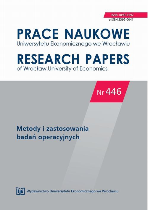 The cover of the book titled: Prace Naukowe Uniwersytetu Ekonomicznego we Wrocławiu nr 446. Metody i zastosowania badań operacyjnych