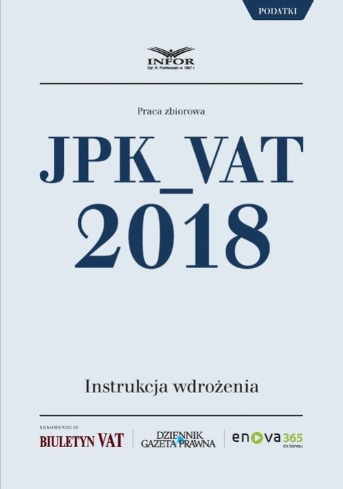 Обложка книги под заглавием:JPK_VAT 2018. Instrukcja wdrożenia