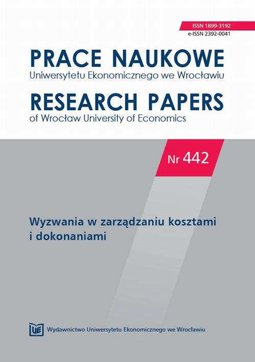 The cover of the book titled: Prace Naukowe Uniwersytetu Ekonomicznego we Wrocławiu nr 442. Wyzwania w zarządzaniu kosztami i dokonaniami