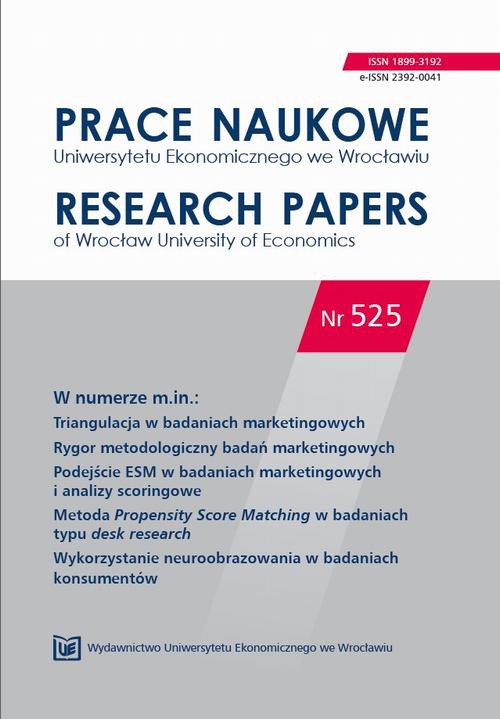 The cover of the book titled: Prace Naukowe Uniwersytetu Ekonomicznego we Wrocławiu nr. 525. Triangulacja w badaniach marketingowych