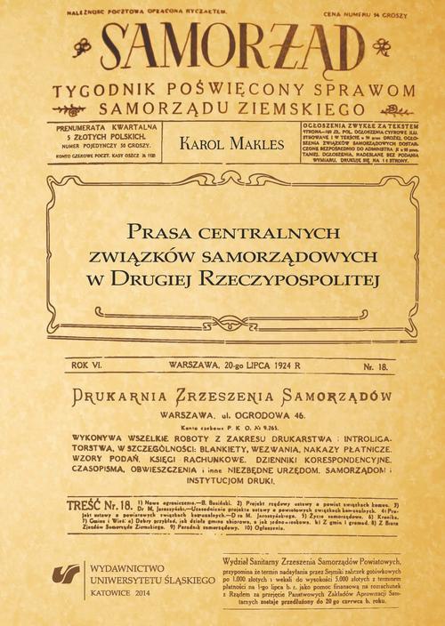 Обложка книги под заглавием:Prasa centralnych związków samorządowych w Drugiej Rzeczypospolitej