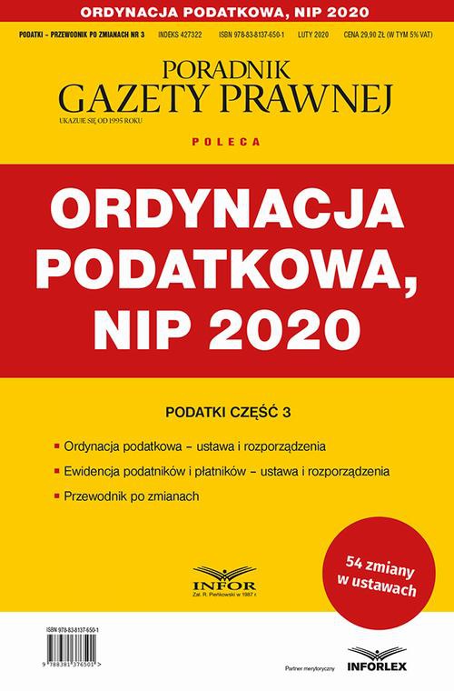 Okładka książki o tytule: Ordynacja podatkowa NIP 2020
