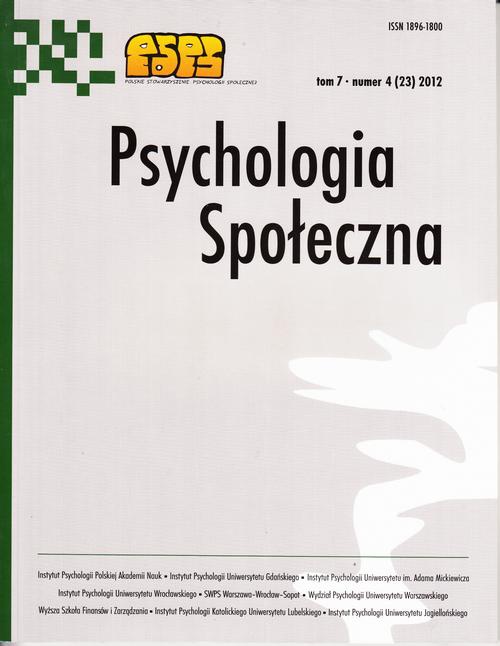 Обложка книги под заглавием:Psychologia Społeczna nr 4(23)/2012