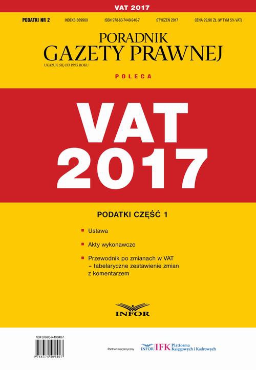 Обложка книги под заглавием:Podatki cz.1 VAT 2017
