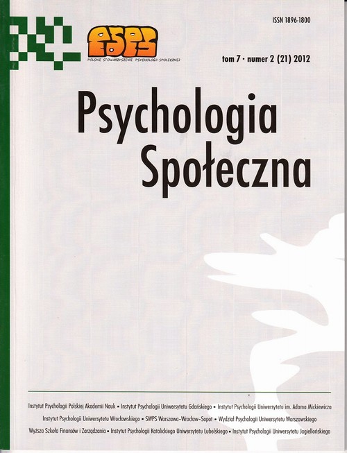 Okładka książki o tytule: Psychologia Społeczna nr 2 (21) 2012