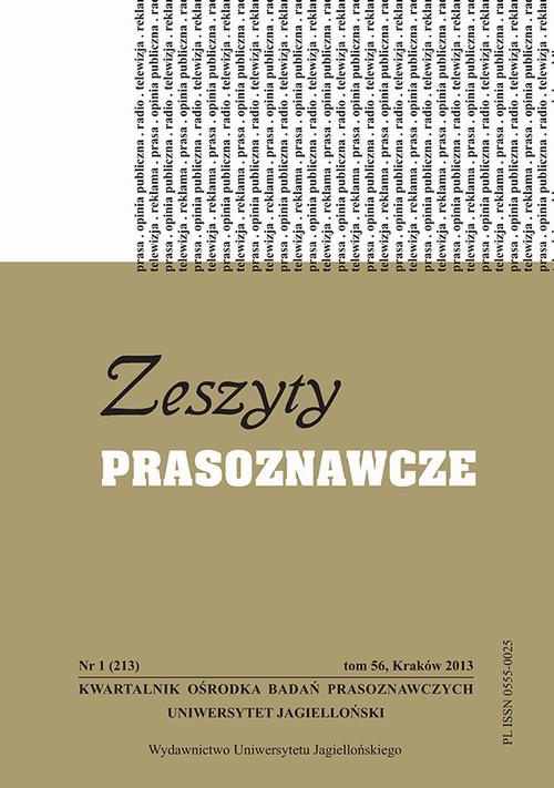 The cover of the book titled: Zeszyty Prasoznawcze Nr 1 (213) 2013