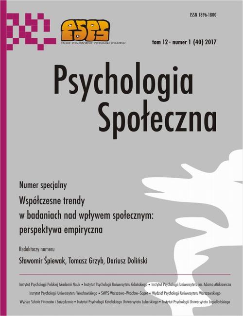 Okładka książki o tytule: Psychologia Społeczna nr 1(40)/2017