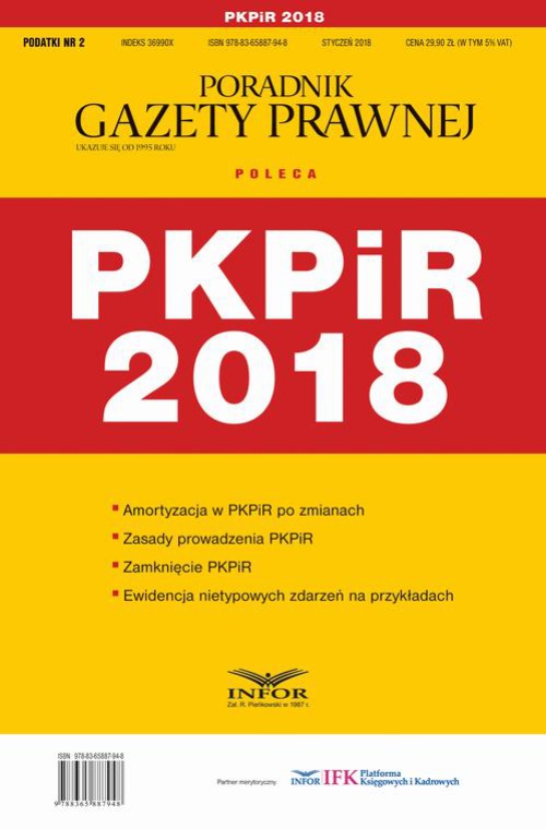 Okładka książki o tytule: PKPiR 2018