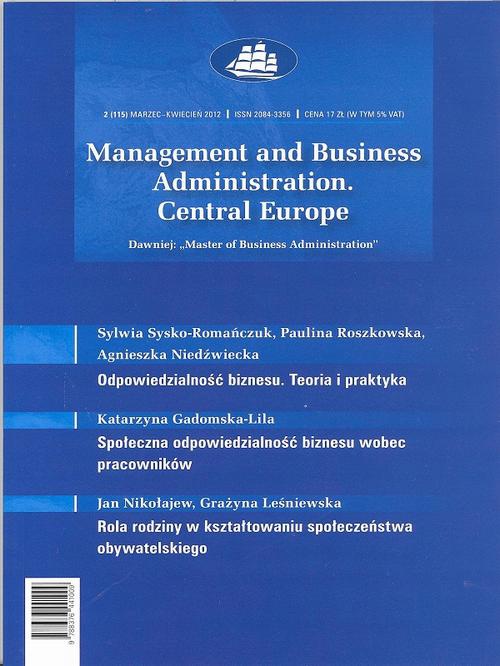 Okładka książki o tytule: Management and Business Administration. Central Europe - 2012 - 2