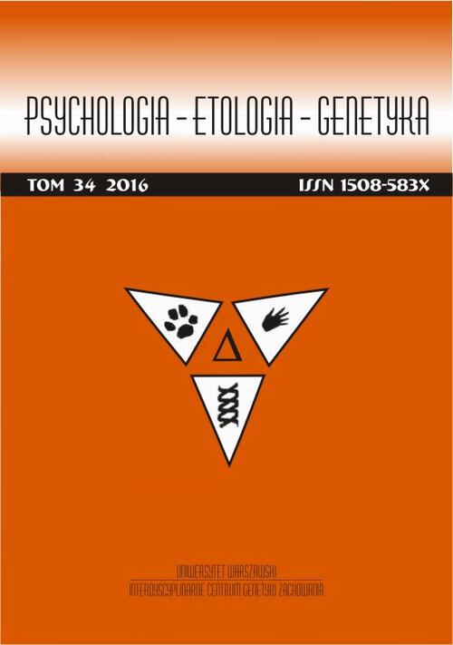 The cover of the book titled: Psychologia-Etologia-Genetyka nr 34/2016