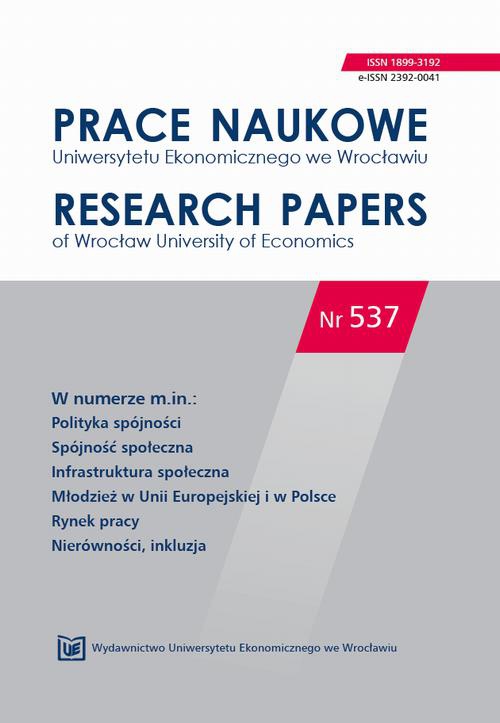 Обложка книги под заглавием:Prace Naukowe Uniwersytetu Ekonomicznego we Wrocławiu nr 537. Polityka spójności