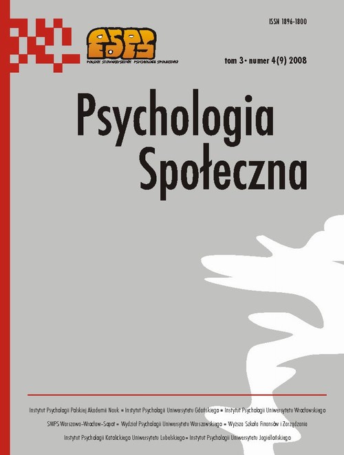 Okładka książki o tytule: Psychologia Społeczna nr 4(9)/2008