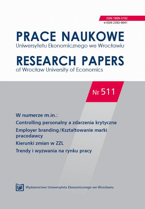 The cover of the book titled: Prace Naukowe Uniwersytetu Ekonomicznego we Wrocławiu nr. 511. Controlling personalny a zdarzenia krytyczne
