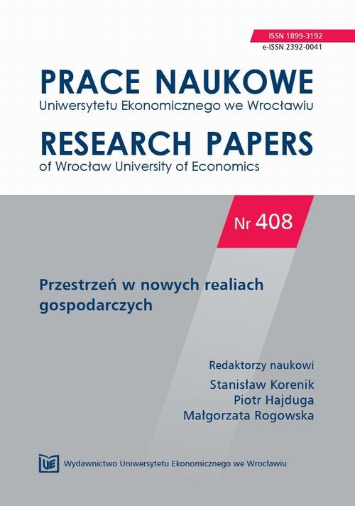 The cover of the book titled: Prace Naukowe Uniwersytetu Ekonomicznego we Wrocławiu nr 408. Przestrzeń w nowych realiach gospodarczych