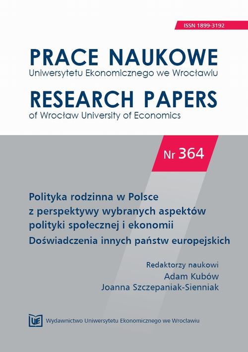 The cover of the book titled: Polityka rodzinna w Polsce z perspektywy wybranych aspektów polityki społecznej  i ekonomii. Doświadczenia innych państw europejskich. PN 364