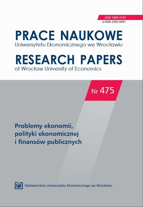 The cover of the book titled: Prace Naukowe Uniwersytetu Ekonomicznego we Wrocławiu nr 475. Problemy ekonomii, polityki ekonomicznej i finansów publicznych