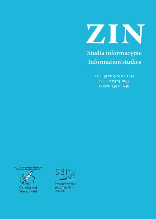 The cover of the book titled: Zagadnienia Informacji Naukowej Vol. 53 2015 no. 1(105)