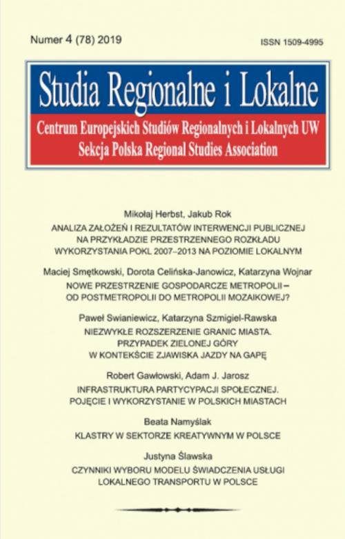 Okładka książki o tytule: Studia Regionalne i Lokalne nr 4(78)/2019