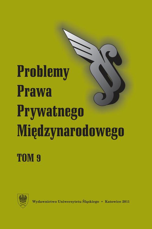 Okładka książki o tytule: „Problemy Prawa Prywatnego Międzynarodowego”. T. 9
