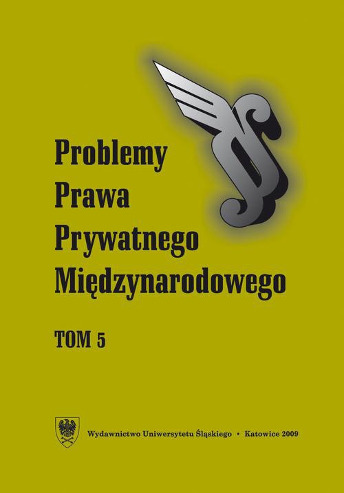 Okładka książki o tytule: „Problemy Prawa Prywatnego Międzynarodowego”. T. 5