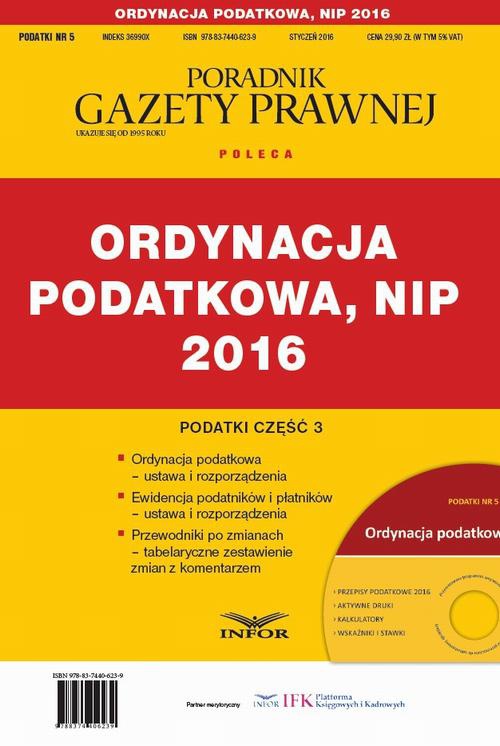 Okładka:PODATKI 2016/5  Podatki cz.3 Ordynacja podatkowa, NIP 2016 