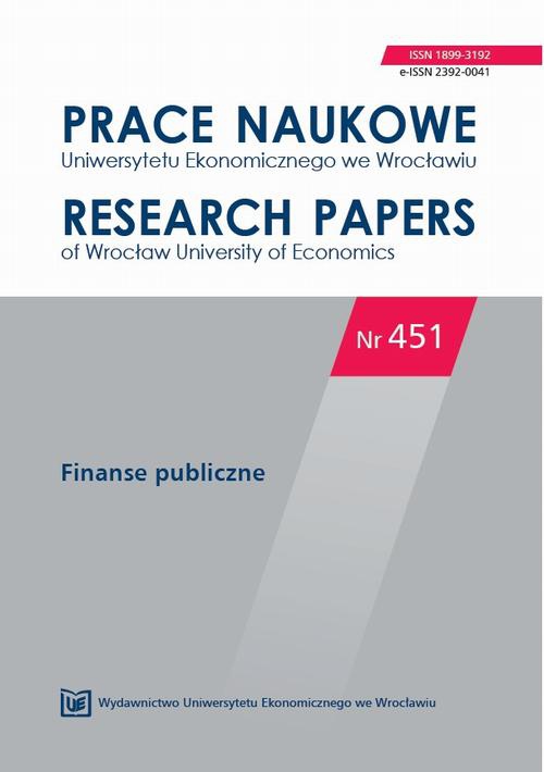 Обложка книги под заглавием:Prace Naukowe Uniwersytetu Ekonomicznego we Wrocławiu nr 451. Finanse publiczne