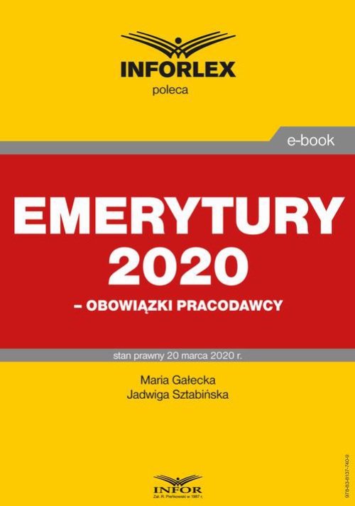 Обложка книги под заглавием:Emerytury 2020 – obowiązki pracodawcy