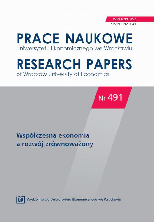 The cover of the book titled: Prace Naukowe Uniwersytetu Ekonomicznego we Wrocławiu nr 491. Współczesna ekonomia a rozwój zrównoważony