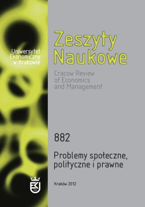 The cover of the book titled: Zeszyty Naukowe Uniwersytetu Ekonomicznego w Krakowie, nr 882. Problemy społeczne, polityczne i prawne