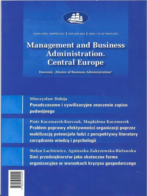 The cover of the book titled: Management and Business Administration. Central Europe - 2012 - 4
