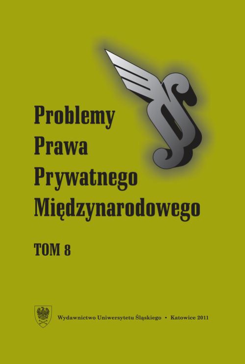 Обложка книги под заглавием:„Problemy Prawa Prywatnego Międzynarodowego”. T. 8