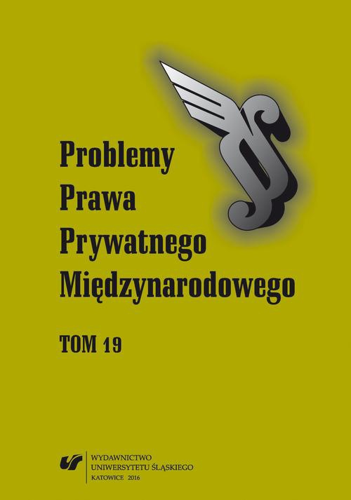 Обложка книги под заглавием:„Problemy Prawa Prywatnego Międzynarodowego”. T. 19