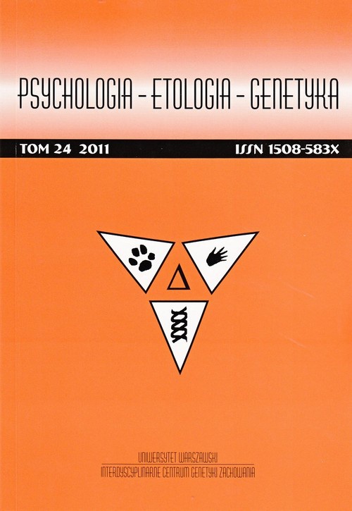 Обложка книги под заглавием:Psychologia-Etologia-Genetyka nr 24/2011