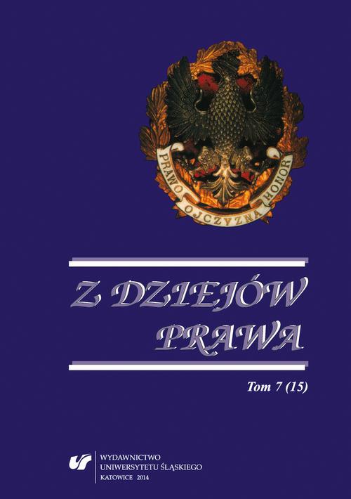 Обложка книги под заглавием:Z Dziejów Prawa. T. 7 (15)