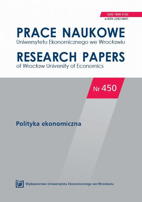 The cover of the book titled: Prace Naukowe Uniwersytetu Ekonomicznego we Wrocławiu nr 450. Polityka ekonomiczna