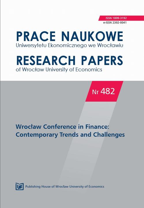 Обложка книги под заглавием:Prace Naukowe Uniwersytetu Ekonomicznego we Wrocławiu nr 482. Wrocław Conference in Finance: Contemporary Trends and Challenges