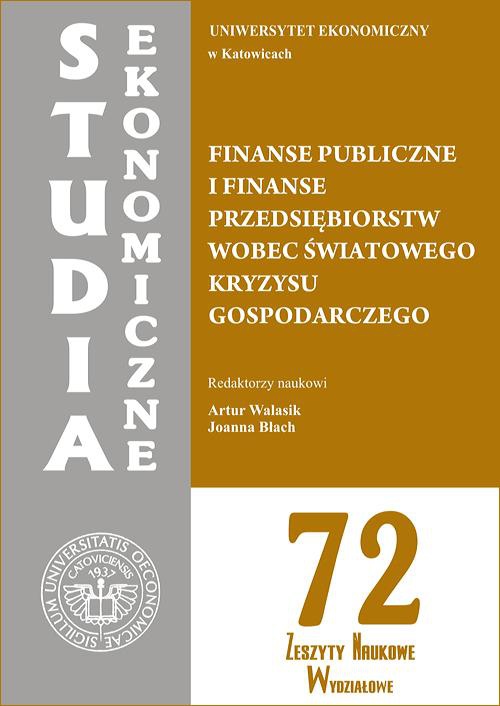 Okładka książki o tytule: Finanse publiczne i finanse przedsiębiorstw wobec światowego kryzysu gospodarczego. SE 72